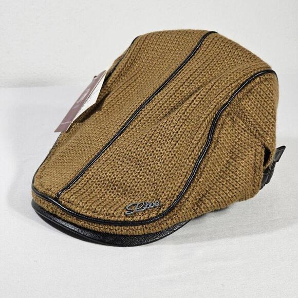 Jamont Men's Knit Flat Padded Warm Beret Caps Casual Wool And Leather Hat - Picture 1 of 12